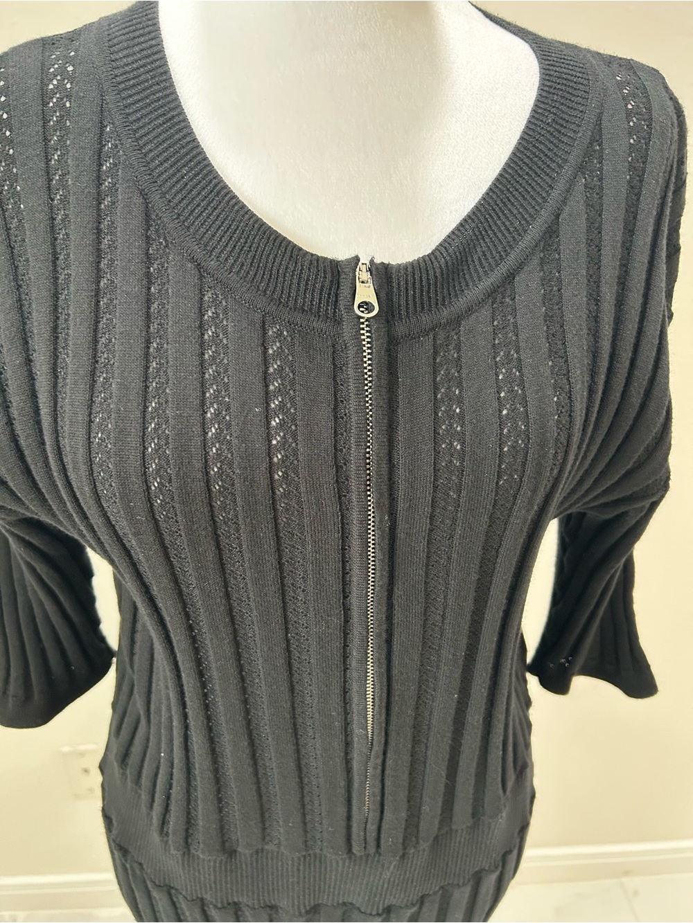Varley by Anthropologie Black Zip-Front Midi Knit Dress, Size XL - Picture 8 of 11